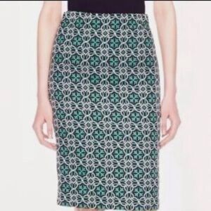 J. Crew Black Label Navy & Green Lattice Medallion Print No 2 Pencil Skirt 6